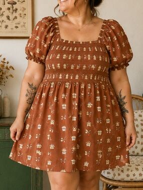 Sanrio Pompompurin Mushroom Smocked Puff Sleeve Dress Size 2X
